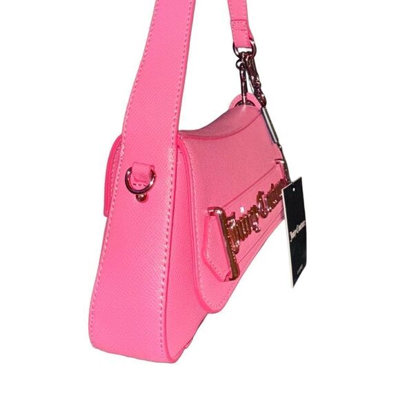Juicy Couture Hot Pink Faux Leather Jasmine Flap Hobo Bag w/ Metallic Mini Pouch - Picture 8 of 16